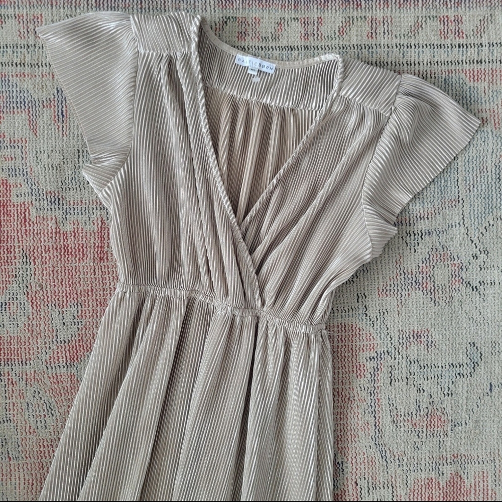 Baltic born Athena pleated silver maxi dress pleated flutter sleeve xs